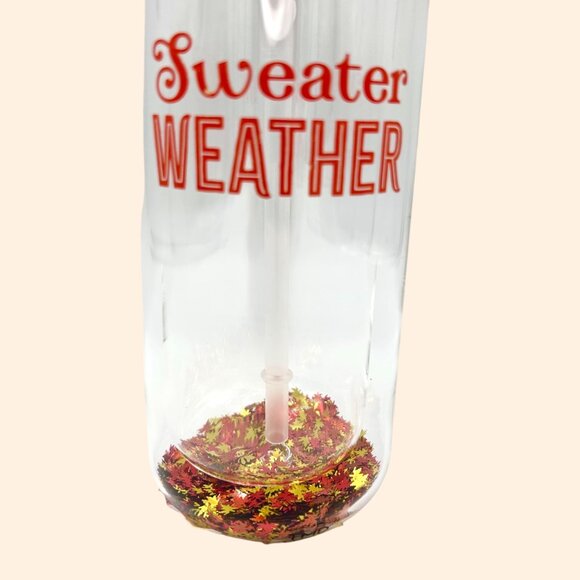 NWT SWEATER WEATHER NORDSTROM TMD DBL GLASS TUMBLER CONFETTI LEAVES BAMBOO LID - Picture 2 of 5